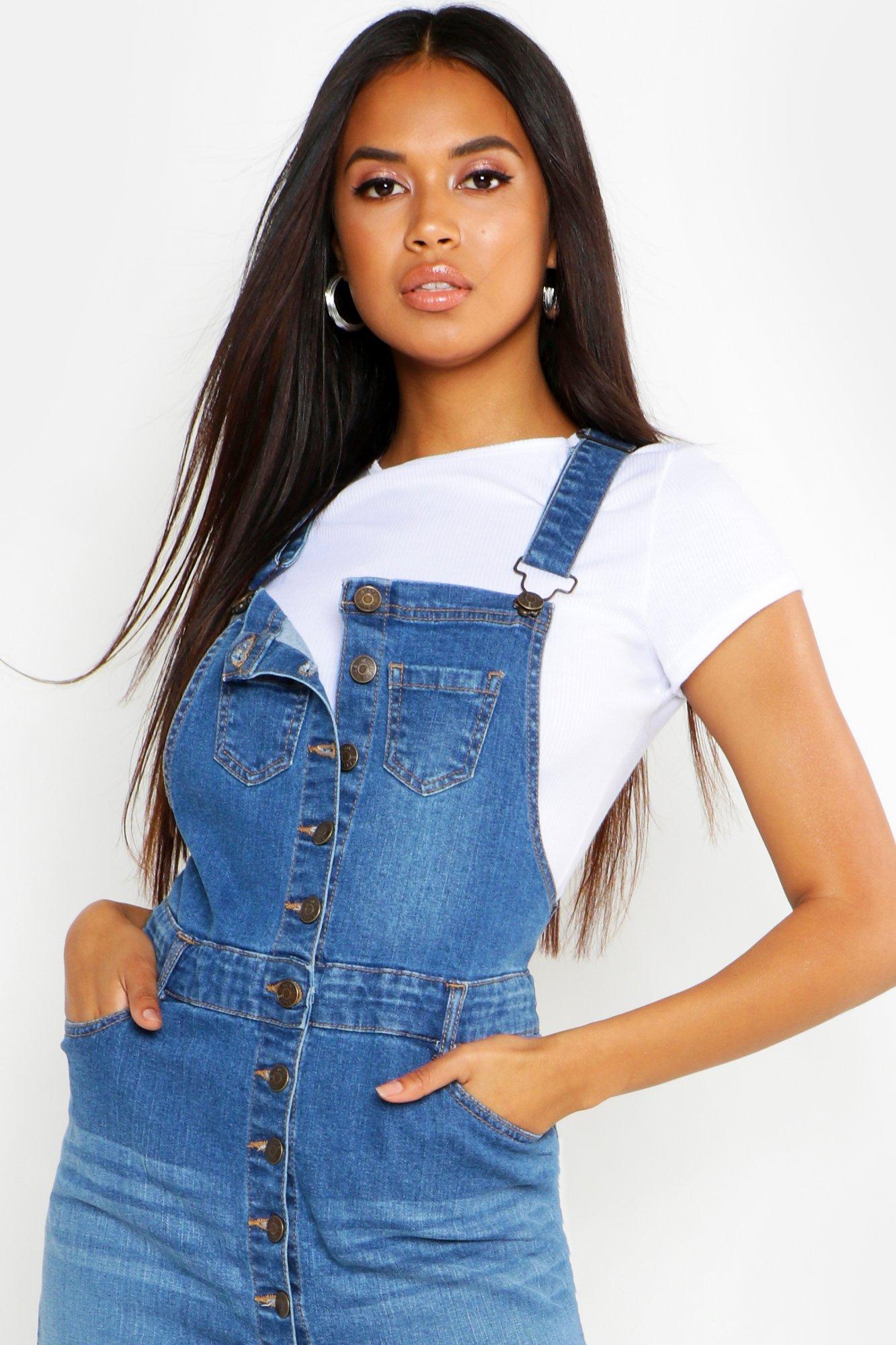 Women's denim dungaree hot sale dress uk